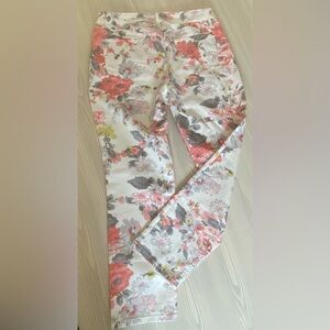 Talbots 10 Petite Slim Ankle Floral Stretch Jeans Pink White Gray Yellow
